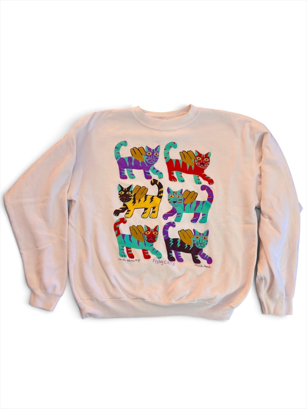 Vintage 1989 Joe McAlister “Flying Cats” Single Stitch Crewneck Sweatshirt LG